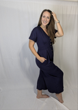 Navy button down Jumpsuit- maternity and breastfeeding friendly