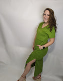 Green short sleeve nursing/breastfeeding midi dress