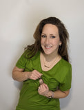 Green short sleeve nursing/breastfeeding midi dress