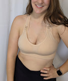 Beige racer back nursing sports bra