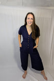 Navy button down Jumpsuit- maternity and breastfeeding friendly