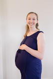 Navy labor and delivery dress with baby monitor and epidural access