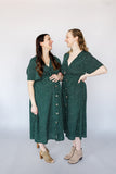 Tie front maternity and nursing/breastfeeding midi dress