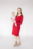 Red button down long sleeve maternity and nursing/breastfeeding dress