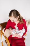 Red button down long sleeve maternity and nursing/breastfeeding dress