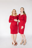 Red button down long sleeve maternity and nursing/breastfeeding dress