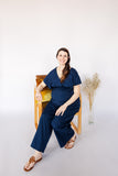 Navy maternity wide leg jumpsuit